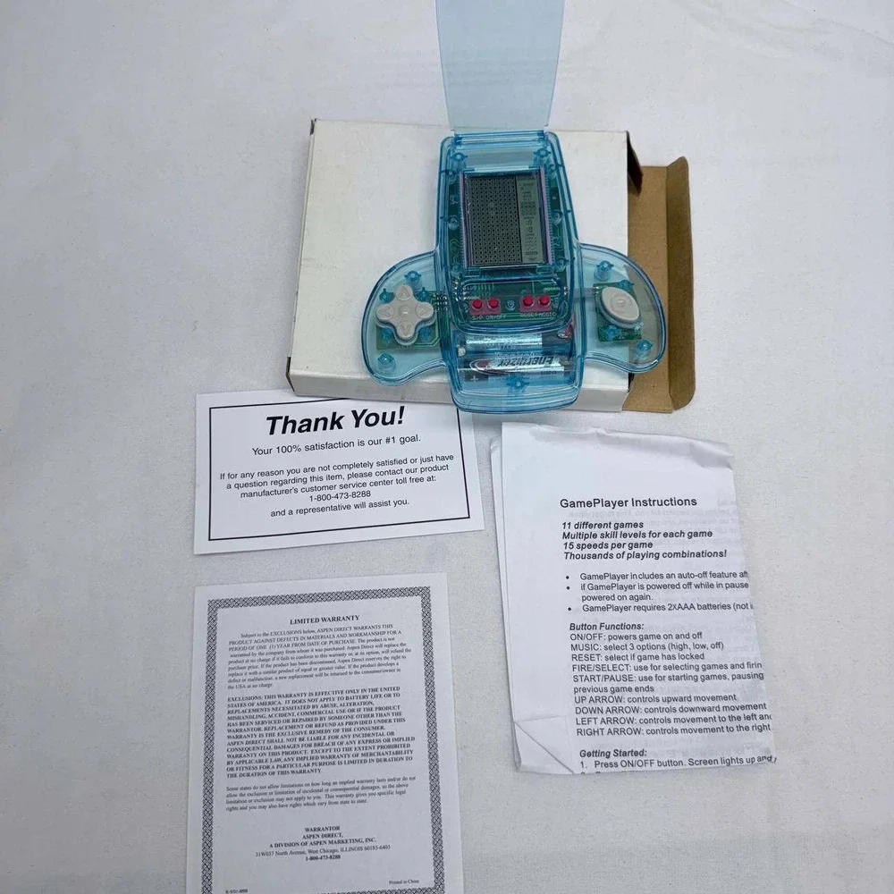 Aspen Direct Pocket Game Player Handheld 11-in-1 LCD Game Blue Translucent Retro